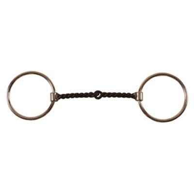 Filetto-western-inox-ad-anelli-,-imboccatura-con-torciglione-grosso-in-ferro-nero
