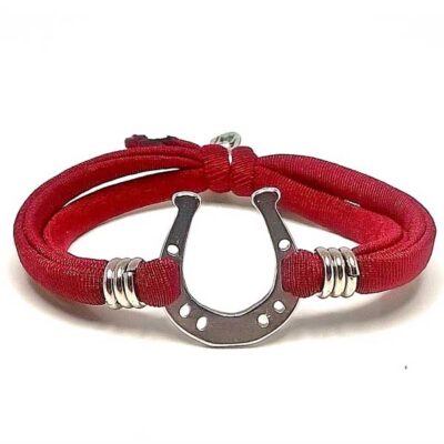 Bracciale BRA338 elastico inserti argentati rosso