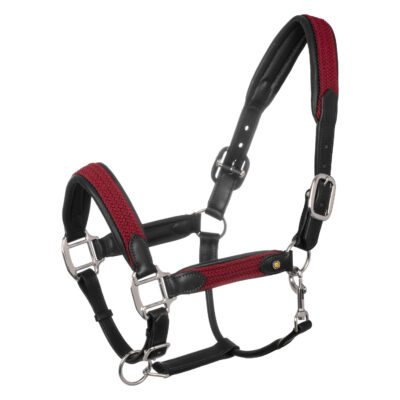 Cavezza in cuoio con inserti in nylon intrecciato